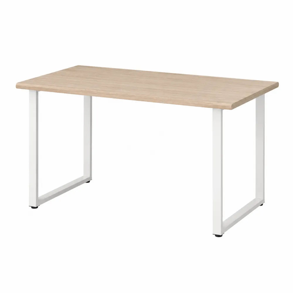 Tavolo da pranzo 140 x 70 x 75 cm piano in legno ingegnerizzato struttura in metallo verniciato bianco gambe a U colore bianco e legno naturale