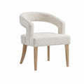 Poltrona con braccioli in tessuto bouclé crema struttura in legno massello schienale curvo dimensioni 70 cm 65 cm 78 cm