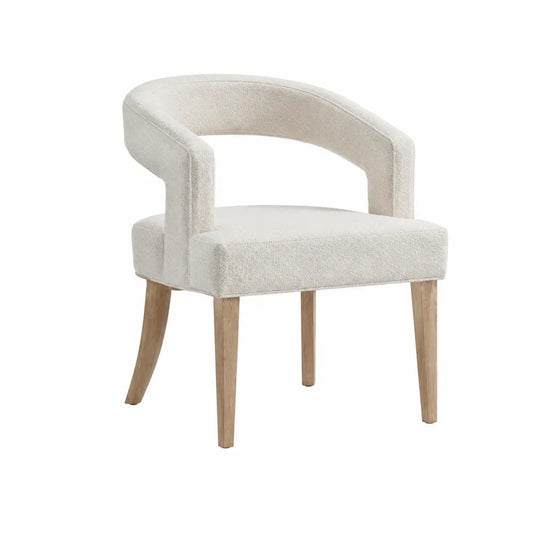Poltrona con braccioli in tessuto bouclé crema struttura in legno massello schienale curvo dimensioni 70 cm 65 cm 78 cm