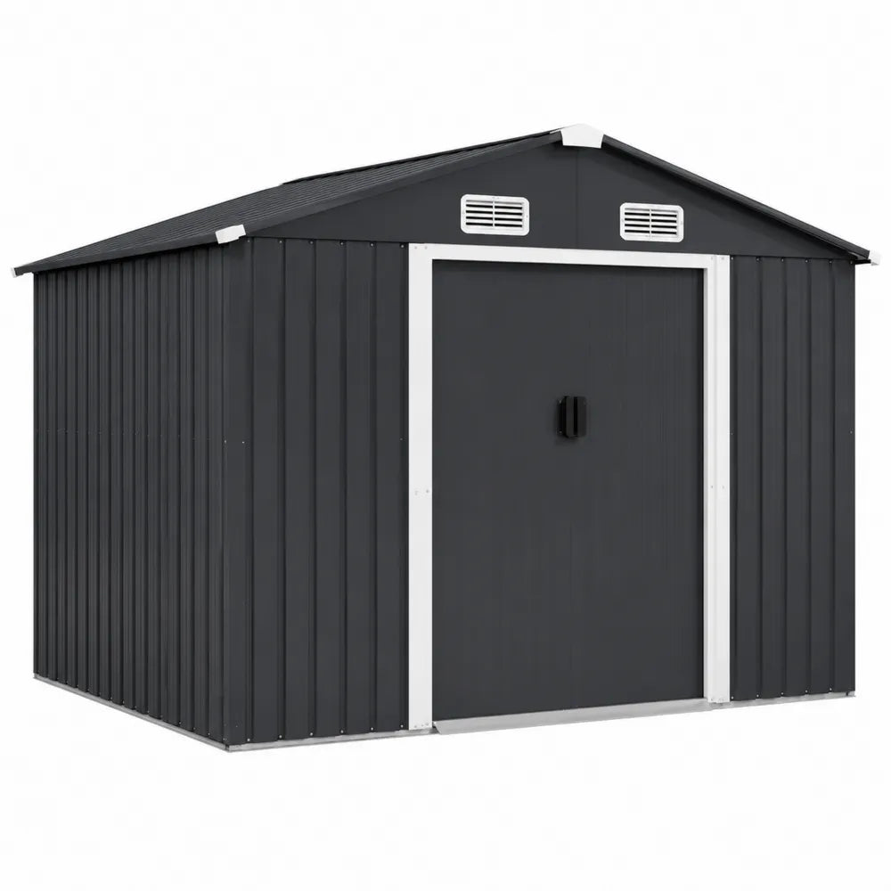 Casetta da giardino in acciaio zincato 210 cm 190 cm 215 cm deposito esterno con porta singola ventilazione colore grigio scuro