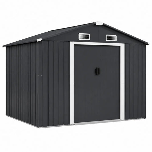 Casetta da giardino in acciaio zincato 210 cm 190 cm 215 cm deposito esterno con porta singola ventilazione colore grigio scuro