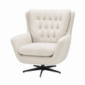 Poltrona girevole imbottita in tessuto bouclé beige con base in metallo nero dimensioni 85 x 95 x 105 cm