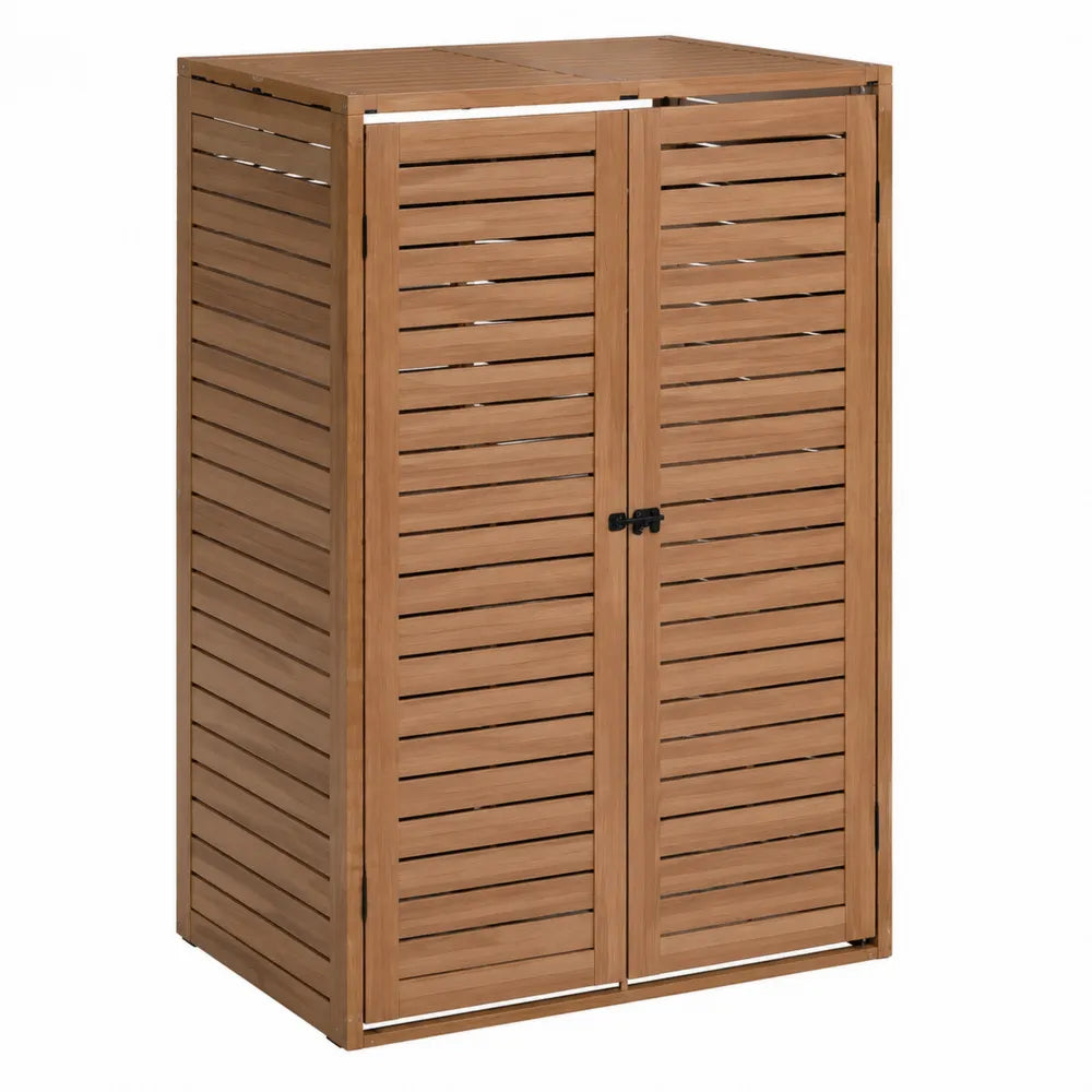 Armadio da esterno in legno massello di acacia con doppia anta a doghe colore legno naturale dimensioni 100 x 60 x 120 cm