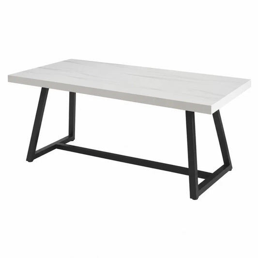 Tavolo da pranzo rettangolare piano effetto marmo bianco struttura in metallo nero 160 cm x 80 cm x 75 cm