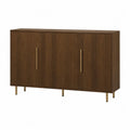 Credenza buffet 160 x 40 x 80 cm in truciolare effetto noce scuro con ante scanalate e maniglie in metallo oro