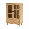 Credenza buffet 90 x 40 x 120 cm in legno ingegnerizzato effetto rovere naturale con ante in vetro temperato e cassetto inferiore struttura rettangolare