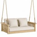 Altalena sospesa da giardino con divano 140 cm in legno massello di acacia cuscini in tessuto poliestere colore beige 140 cm 70 cm 60 cm