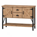 Credenza buffet 2 ante 2 cassetti in legno ingegnerizzato effetto rovere con struttura in metallo nero e ripiano inferiore 140 cm x 40 cm x 85 cm