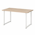 Tavolo da pranzo 140 x 70 x 75 cm piano in legno ingegnerizzato struttura in metallo verniciato bianco gambe a U colore bianco e legno naturale