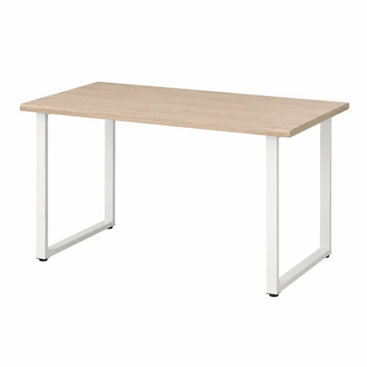 Tavolo da pranzo 140 x 70 x 75 cm piano in legno ingegnerizzato struttura in metallo verniciato bianco gambe a U colore bianco e legno naturale
