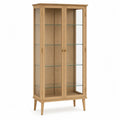 Vetrina 80 x 35 x 160 cm in legno massello effetto rovere naturale con 2 ante in vetro e ripiani in vetro temperato