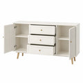 Credenza buffet 2 ante 3 cassetti in MDF laccato bianco con struttura in legno massello e gambe in pino naturale 140 cm x 40 cm x 80 cm
