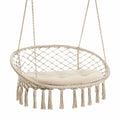 Sedia sospesa da esterno in corda intrecciata cotone con cuscino imbottito beige diametro seduta circa 90 cm senza supporto